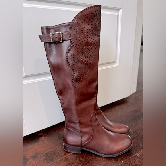 Gianni Bini Leather Boots Dark Brown, Knee Boots Fall Winter, women’s size 6 - Picture 4 of 9